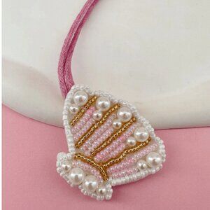 Pink & Pearl Clamshell Beaded Bag Charm NEW
